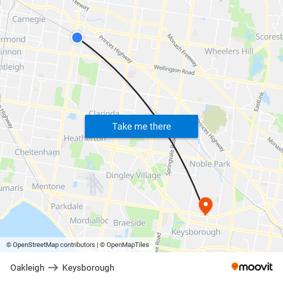 Oakleigh to Keysborough map