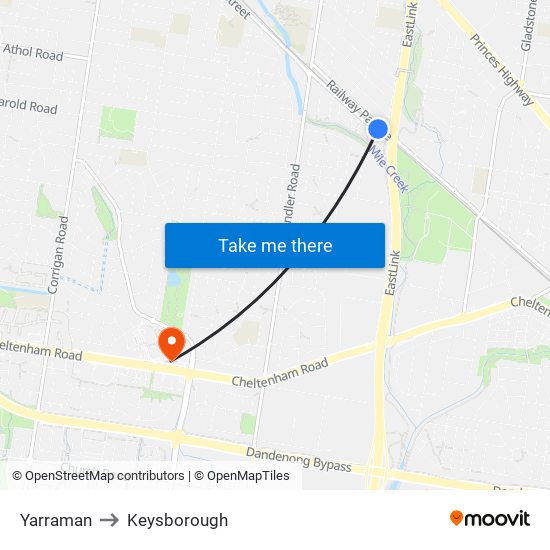 Yarraman to Keysborough map