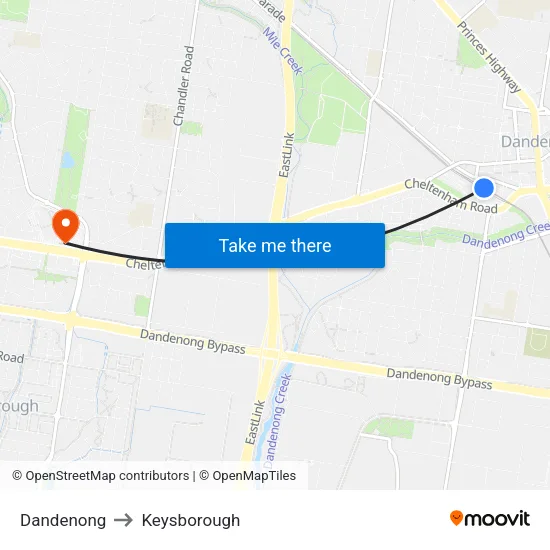 Dandenong to Keysborough map