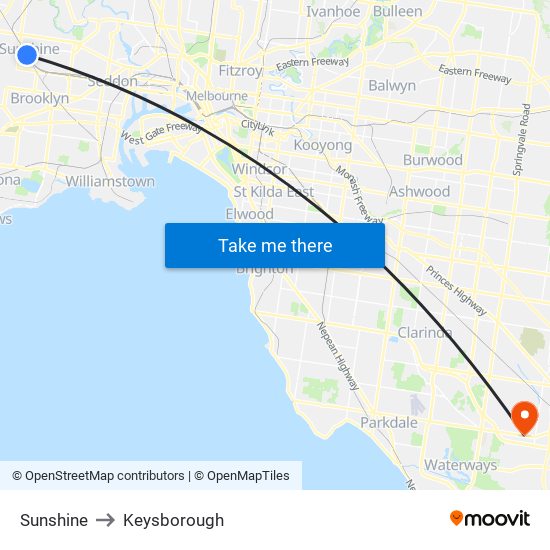 Sunshine to Keysborough map