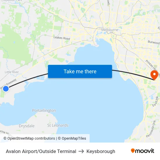 Avalon Airport/Outside Terminal to Keysborough map
