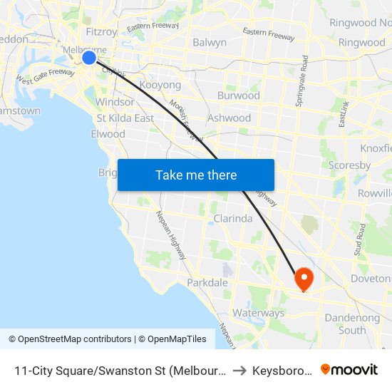 11-City Square/Swanston St (Melbourne City) to Keysborough map
