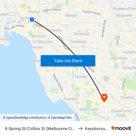 8-Spring St/Collins St (Melbourne City) to Keysborough map