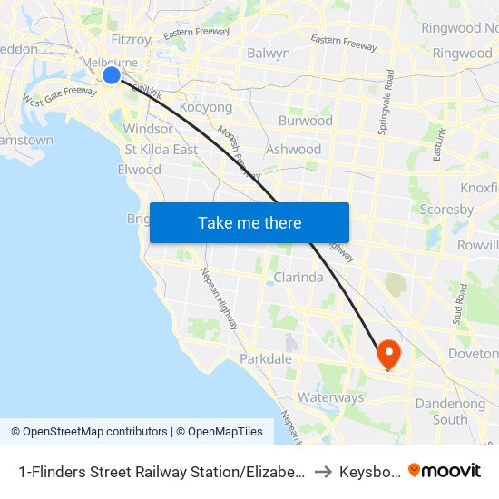 1-Flinders Street Railway Station/Elizabeth St (Melbourne City) to Keysborough map