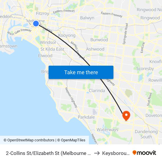 2-Collins St/Elizabeth St (Melbourne City) to Keysborough map