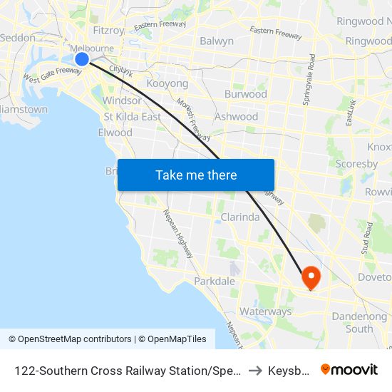 122-Southern Cross Railway Station/Spencer St (Melbourne City) to Keysborough map