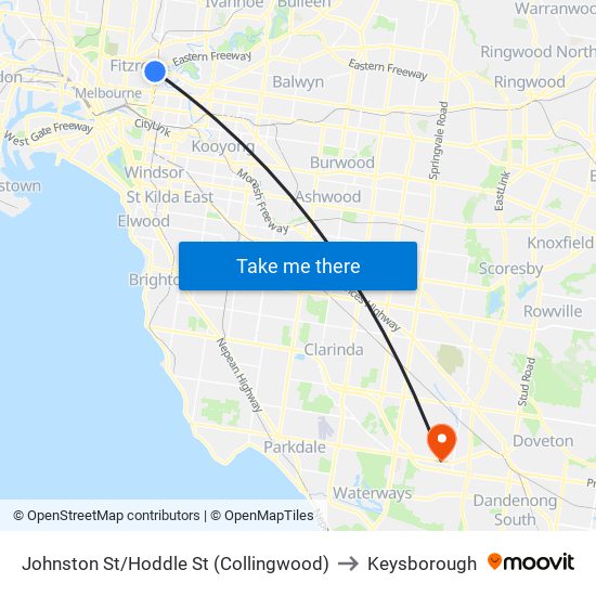 Johnston St/Hoddle St (Collingwood) to Keysborough map