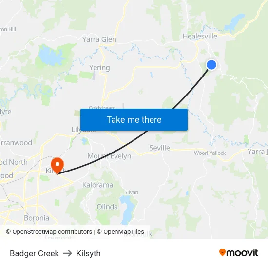 Badger Creek to Kilsyth map