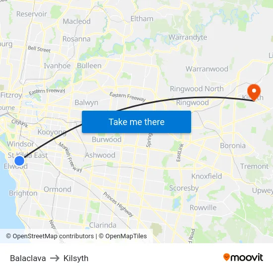 Balaclava to Kilsyth map