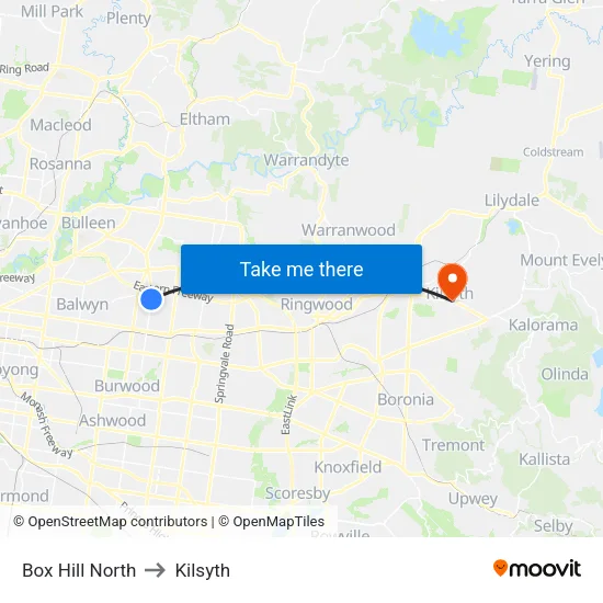 Box Hill North to Kilsyth map