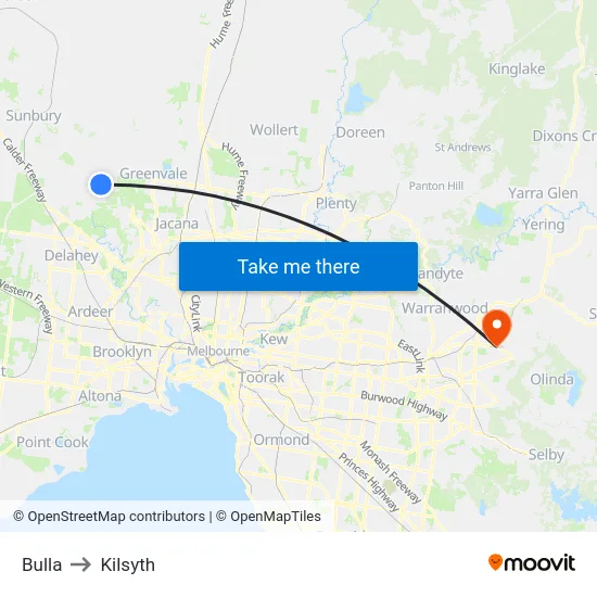 Bulla to Kilsyth map
