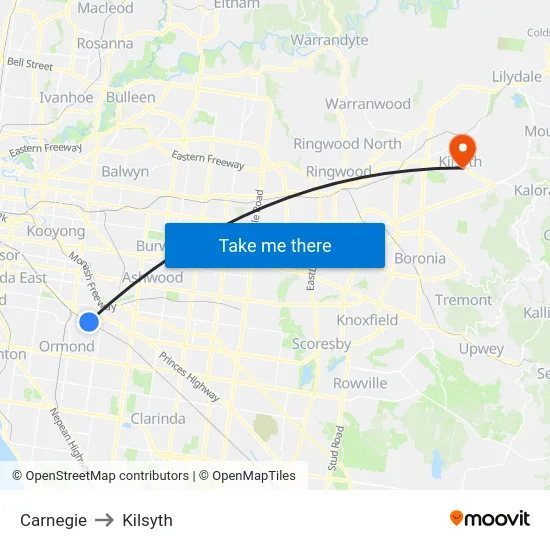 Carnegie to Kilsyth map