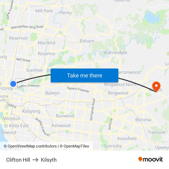 Clifton Hill to Kilsyth map