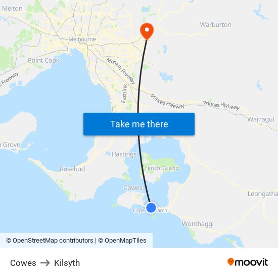 Cowes to Kilsyth map