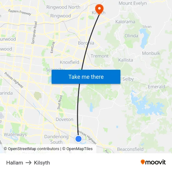 Hallam to Kilsyth map