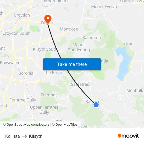 Kallista to Kilsyth map