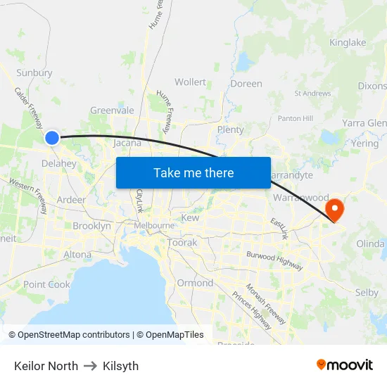 Keilor North to Kilsyth map