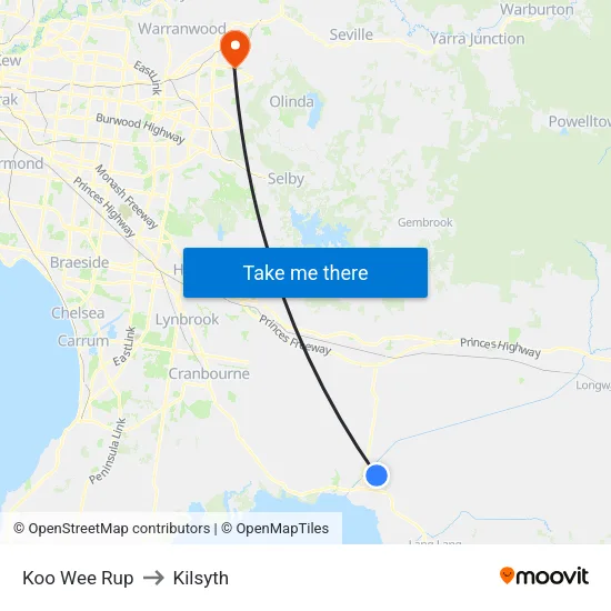 Koo Wee Rup to Kilsyth map