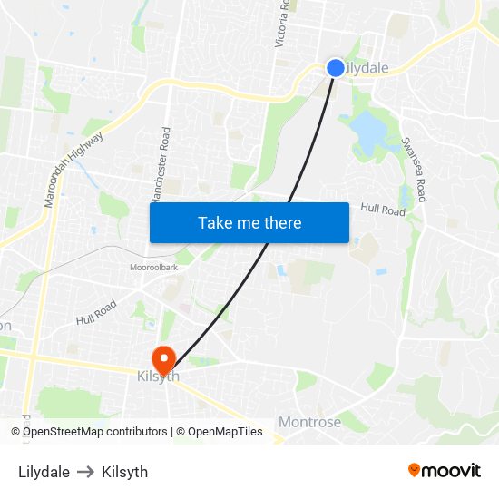 Lilydale to Kilsyth map