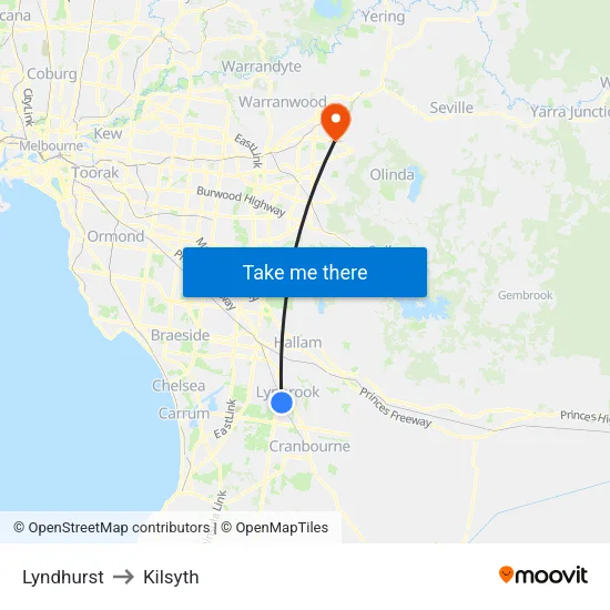 Lyndhurst to Kilsyth map