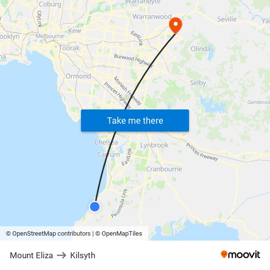 Mount Eliza to Kilsyth map