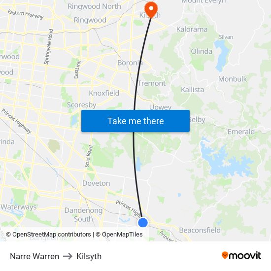 Narre Warren to Kilsyth map