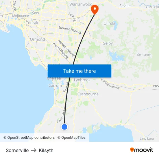 Somerville to Kilsyth map