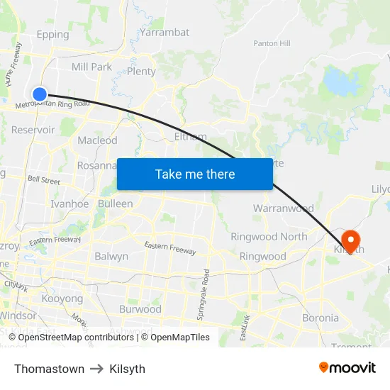 Thomastown to Kilsyth map