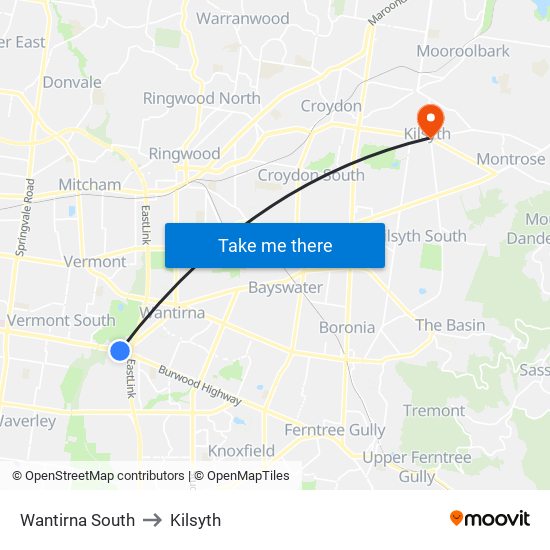 Wantirna South to Kilsyth map