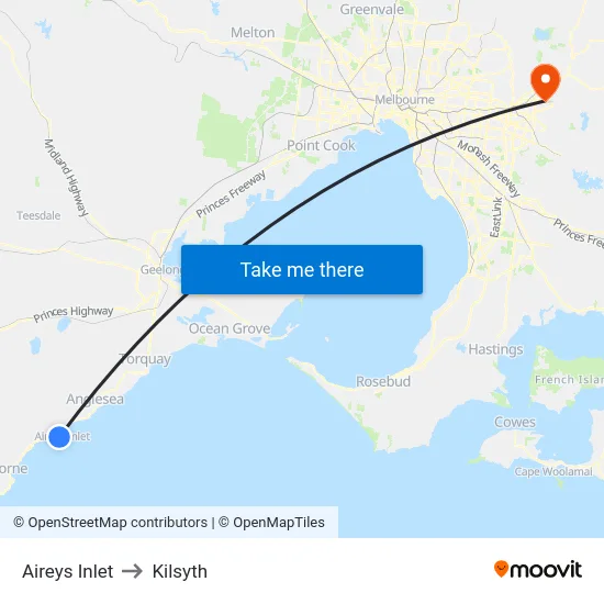 Aireys Inlet to Kilsyth map