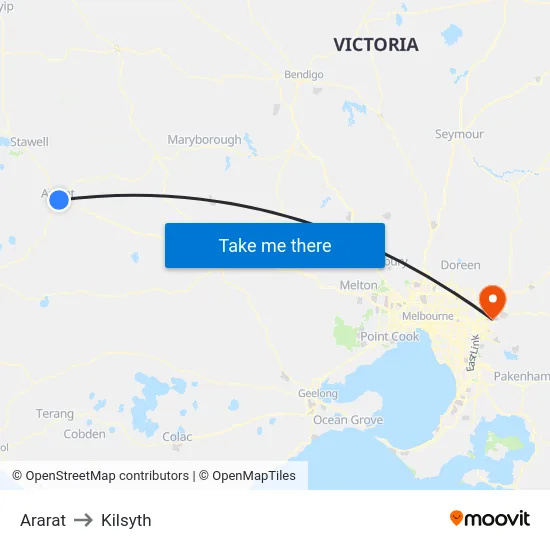 Ararat to Kilsyth map