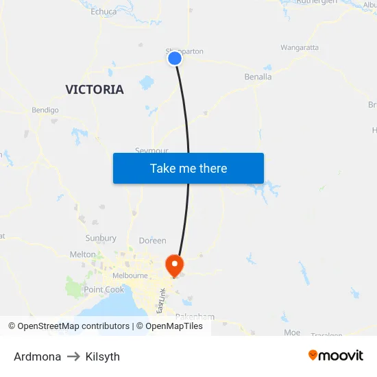Ardmona to Kilsyth map