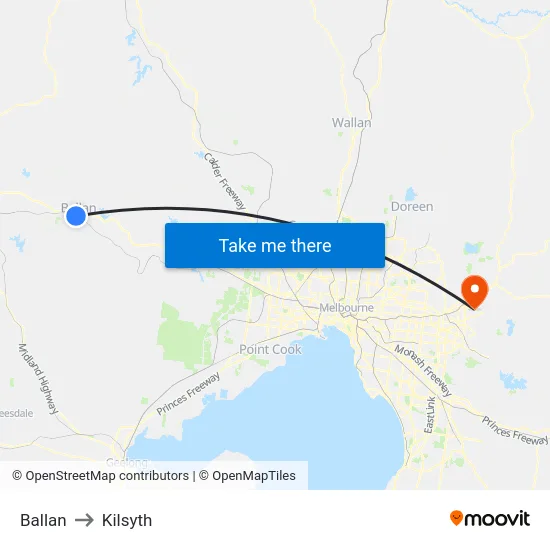 Ballan to Kilsyth map