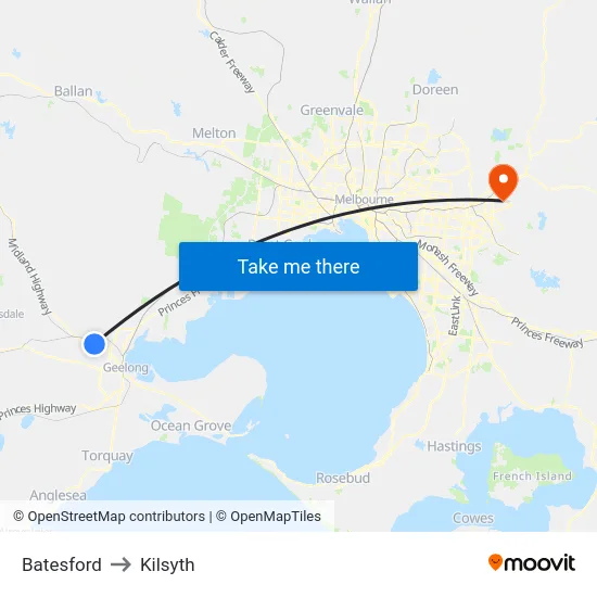 Batesford to Kilsyth map