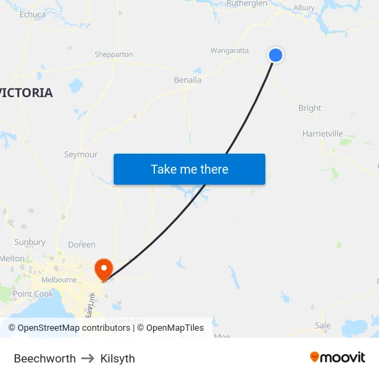 Beechworth to Kilsyth map