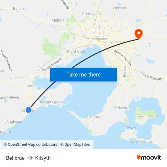 Bellbrae to Kilsyth map