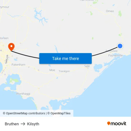 Bruthen to Kilsyth map