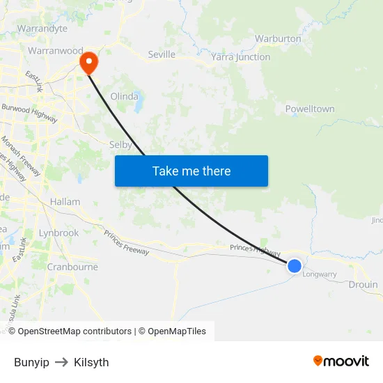 Bunyip to Kilsyth map