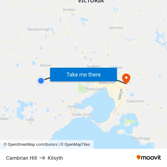 Cambrian Hill to Kilsyth map