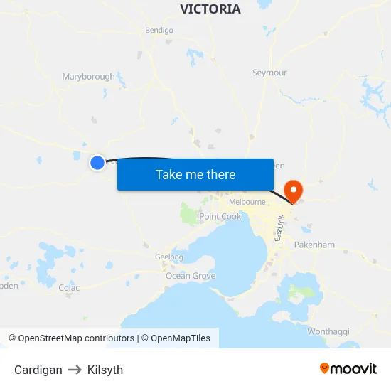 Cardigan to Kilsyth map