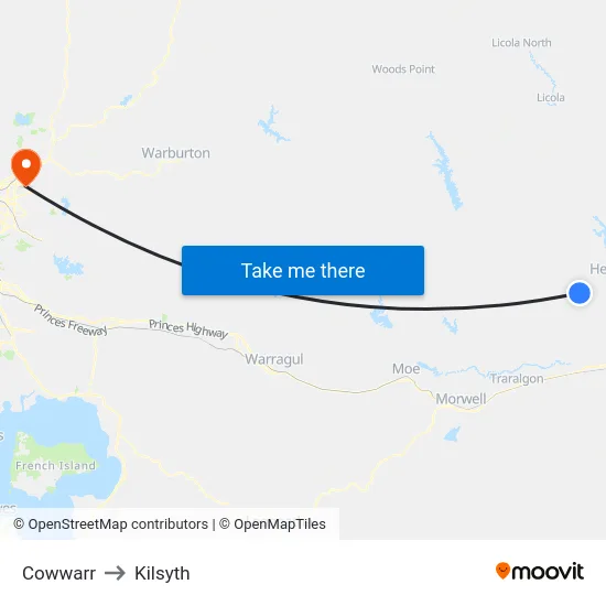 Cowwarr to Kilsyth map