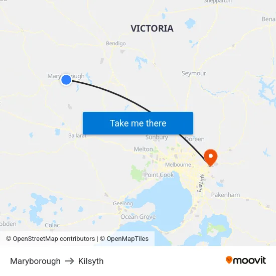 Maryborough to Kilsyth map