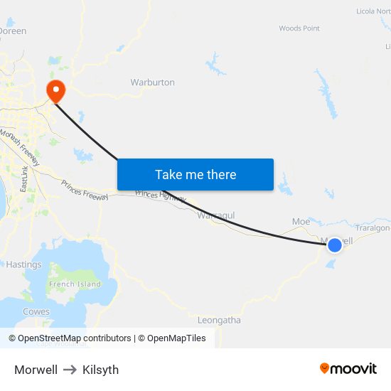 Morwell to Kilsyth map