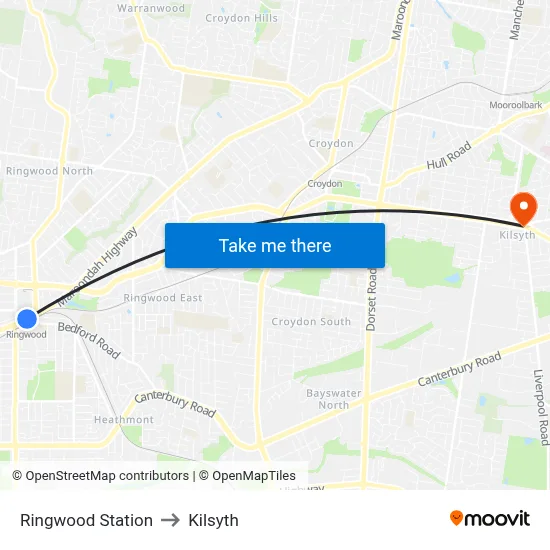 Ringwood Station to Kilsyth map
