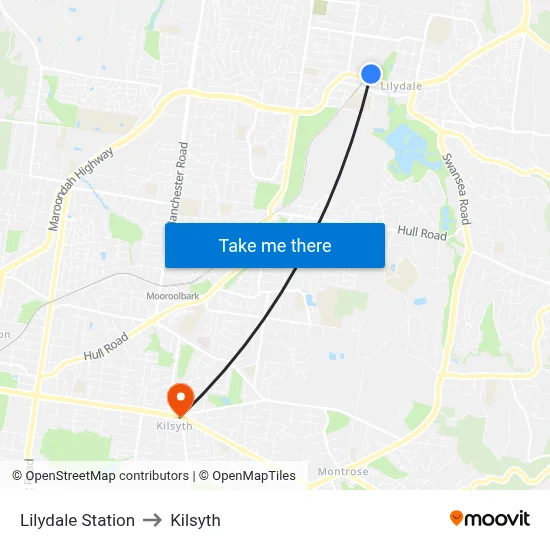 Lilydale Station to Kilsyth map