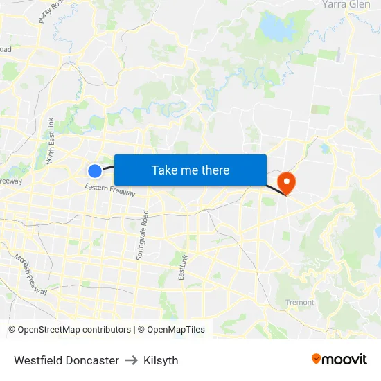 Westfield Doncaster to Kilsyth map