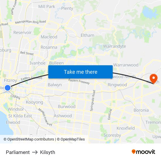 Parliament to Kilsyth map