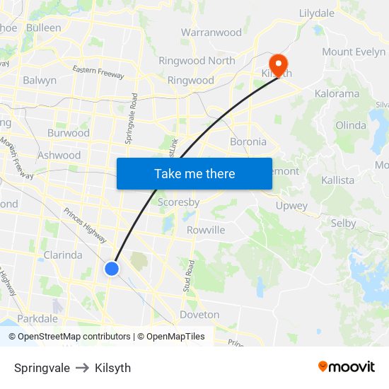 Springvale to Kilsyth map