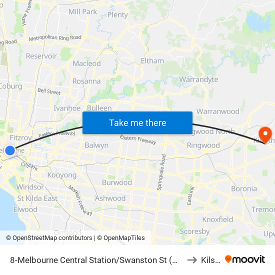 8-Melbourne Central Station/Swanston St (Melbourne City) to Kilsyth map