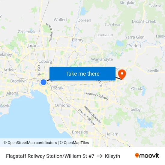 Flagstaff Railway Station/William St #7 to Kilsyth map
